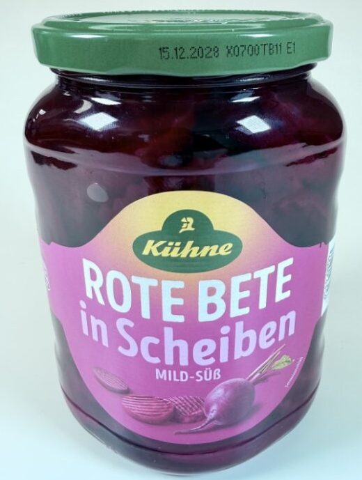 Kühne Rote Beete in Scheiben“ könnte Glassplitter enthalten.
