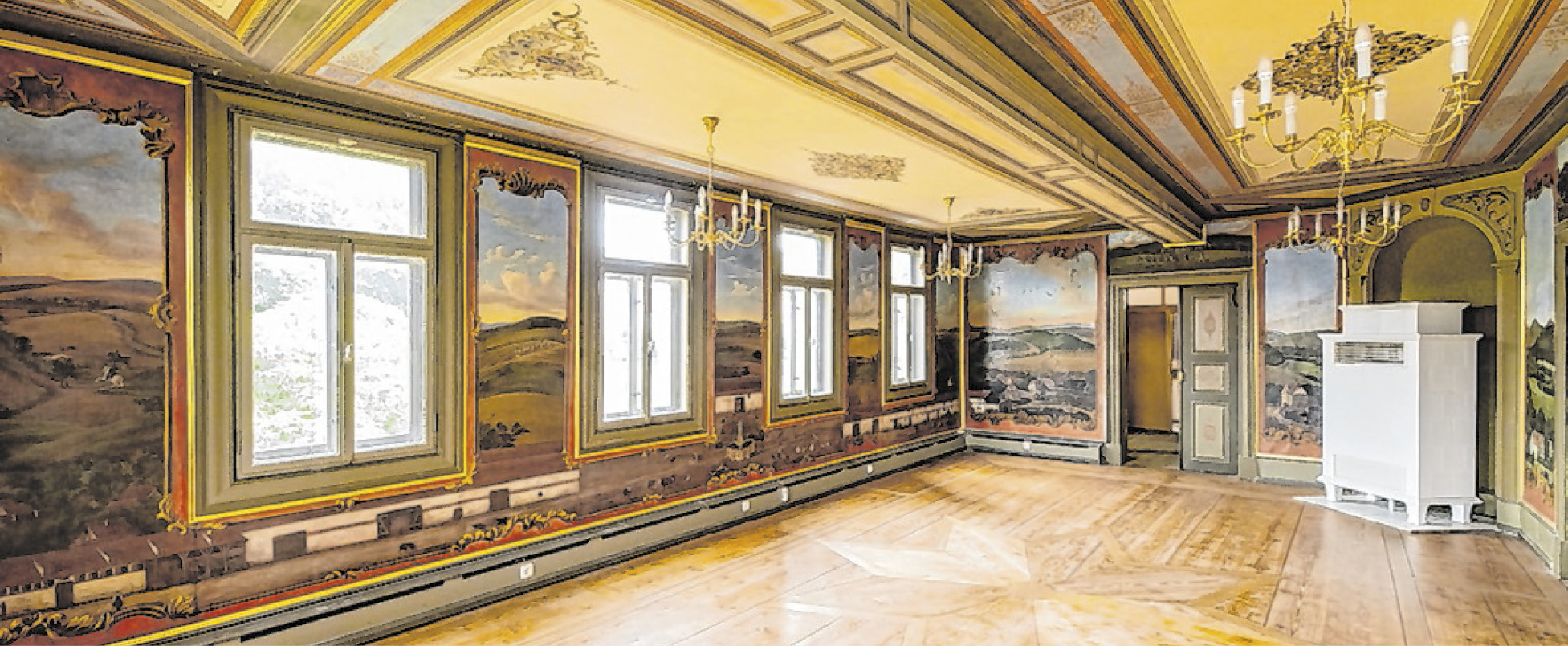 Der Saal des Schlosses mit den 1775 geschaffenen Thüringer Landschaftsbildern.