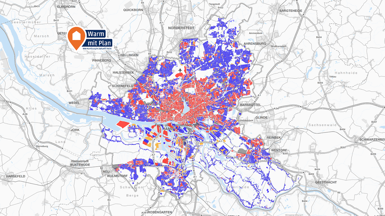 Auf interaktiven Karten zeigt das Wärmeportal Hamburg, welche klimafreundliche Heiztechnik an welcher Adresse sinnvoll ist.