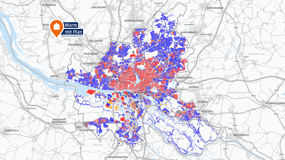 Auf interaktiven Karten zeigt das Wärmeportal Hamburg, welche klimafreundliche Heiztechnik an welcher Adresse sinnvoll ist.
