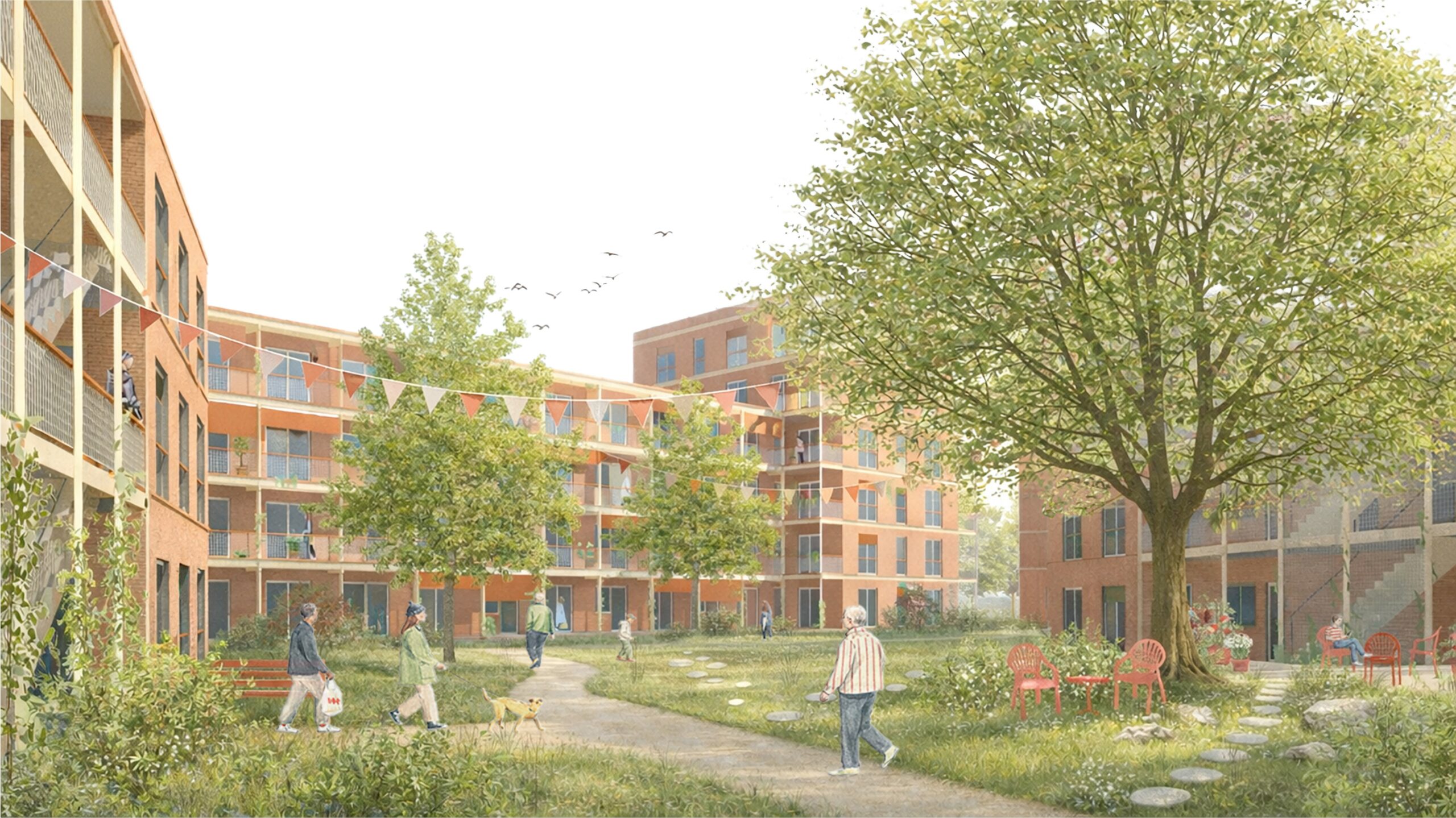 Eine grüne Oase im Innenhof: So soll das neue Wohnviertel in Osdorf auf dem ehemaligen Kasernengelände aussehen.