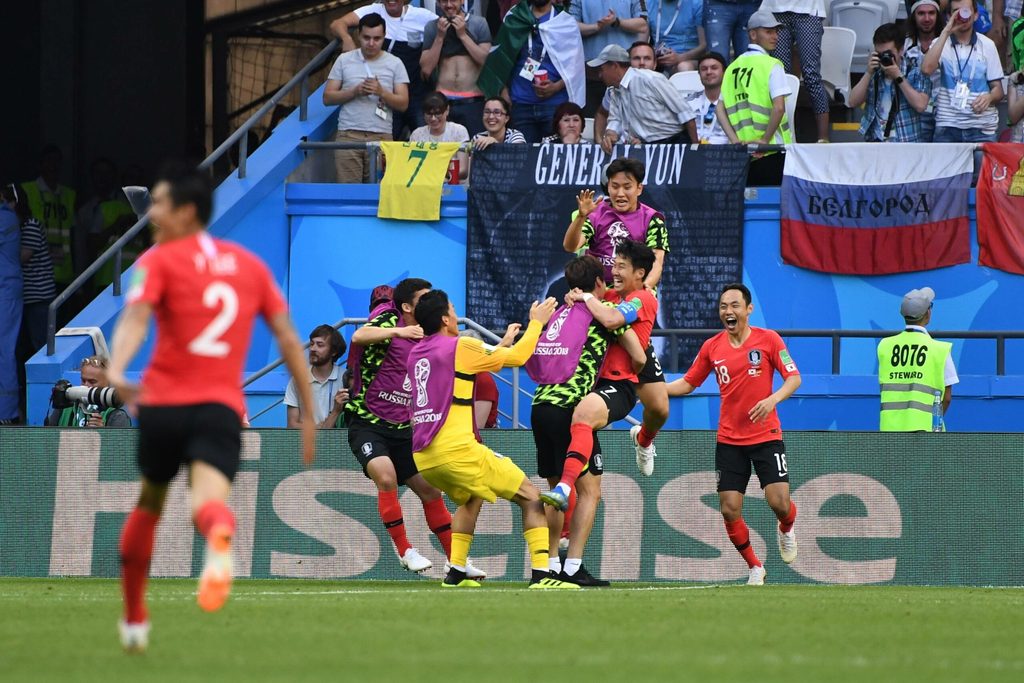 Südkorea bejubelt ein Tor gegen Deutschland bei der WM 2018