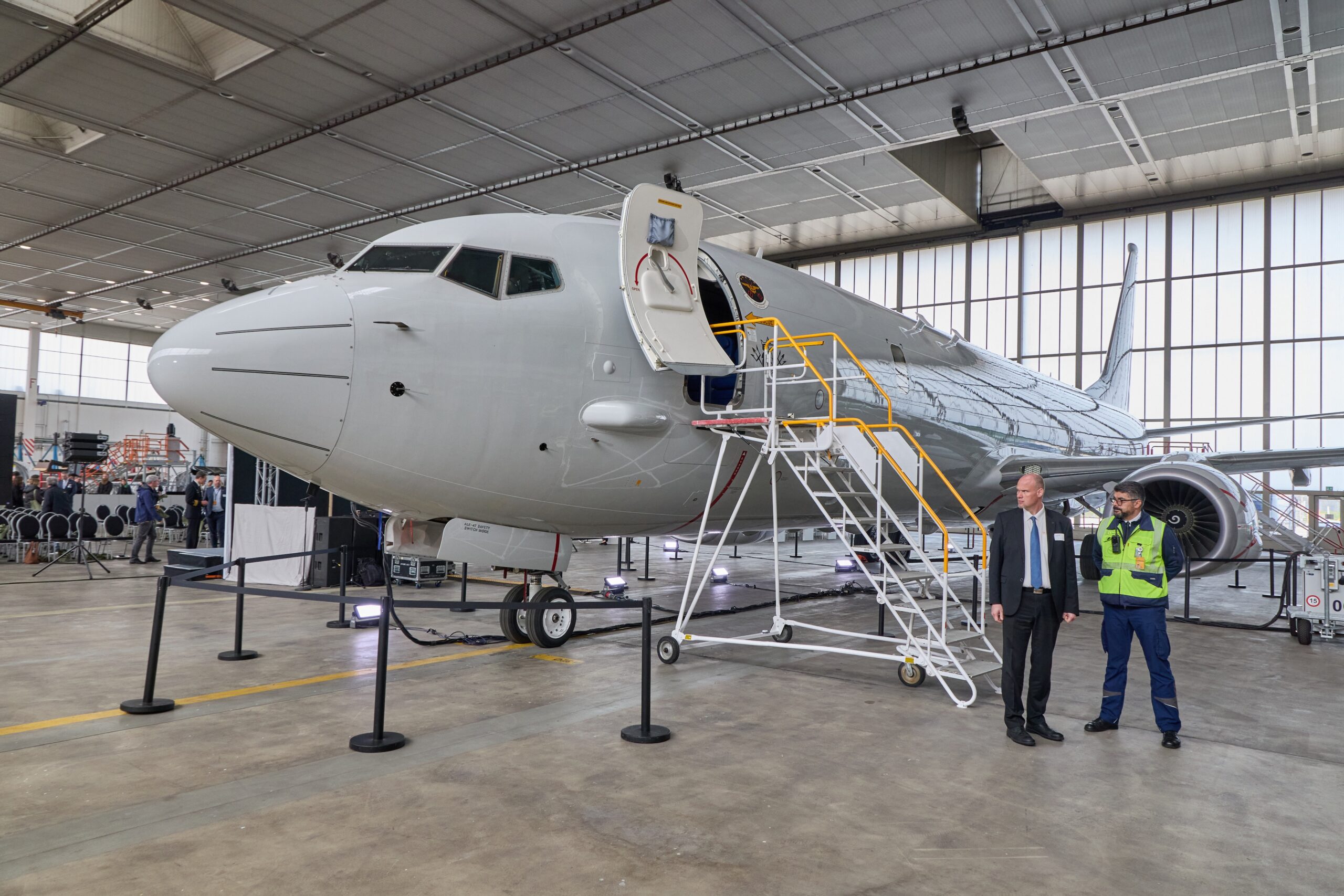 Eine Boeing P-8A Poseidon während eines Presseevents bei Lufthansa Technik Defense.