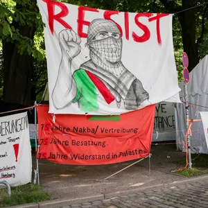 Pro-Palästina-Transparente Moorweide Hamburg