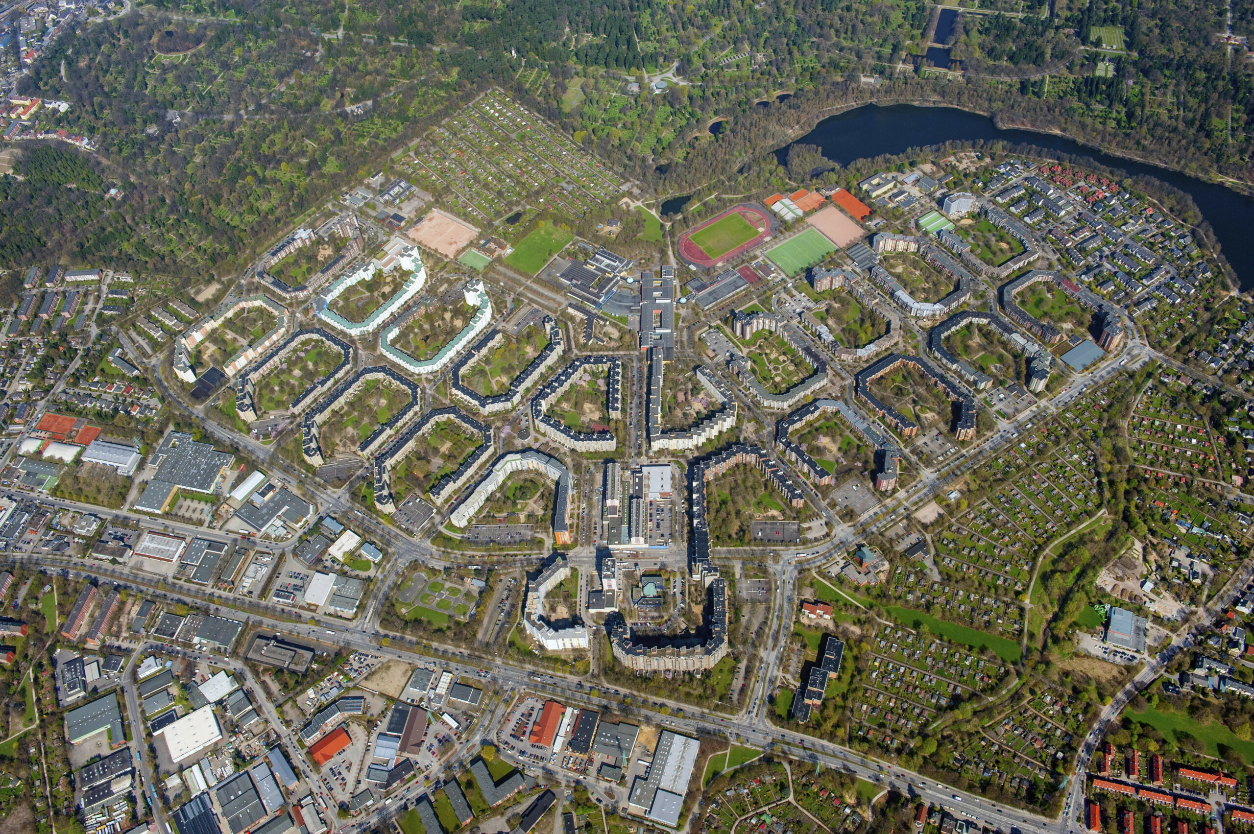 Luftbild der Großwohnsiedlung in Steilshoop