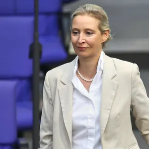Alice Weidel (AfD) kommt zu einer Bundestagssitzung. Die AfD steigt in Umfragen (Archivbild).