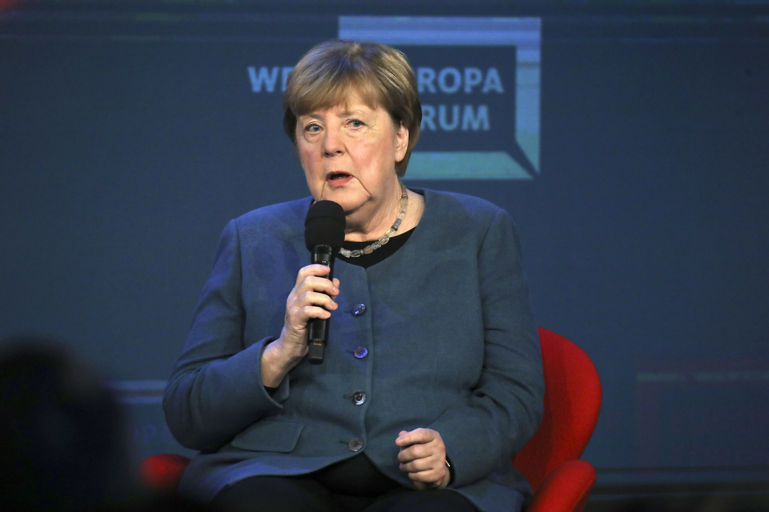 Angela Merkel beim Talk in der Sendung WDR-Europaforum auf der Digitalmesse re:publica 2026 in der Station Berlin.