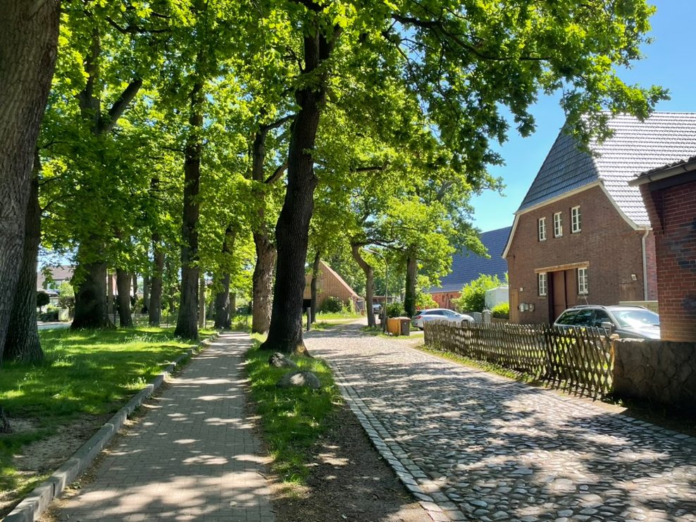 Das alte Fischbek mit Kopfsteinpflaster und Gehöften.
